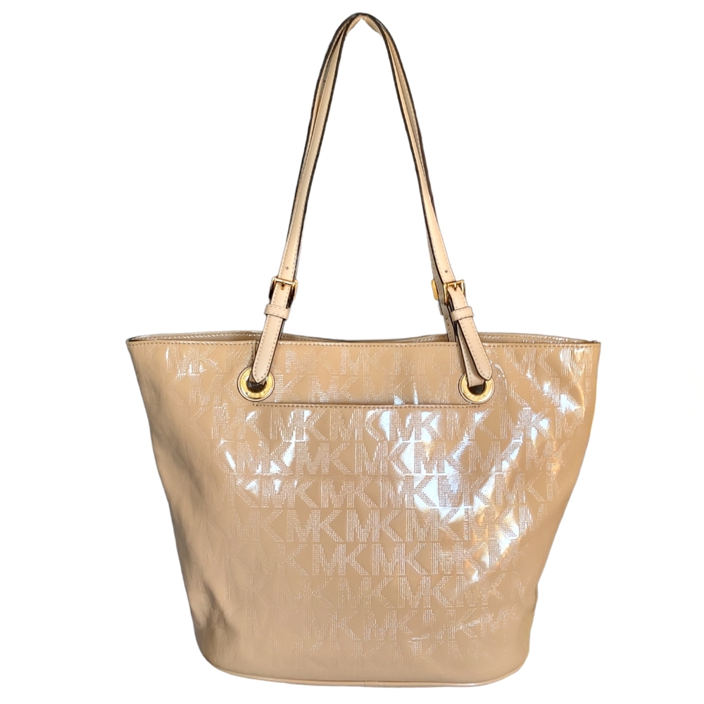 MICHAEL KORS Jet Set Large Embossed Signature Logo Patent Leather Tote Nude - Picture 5 of 12